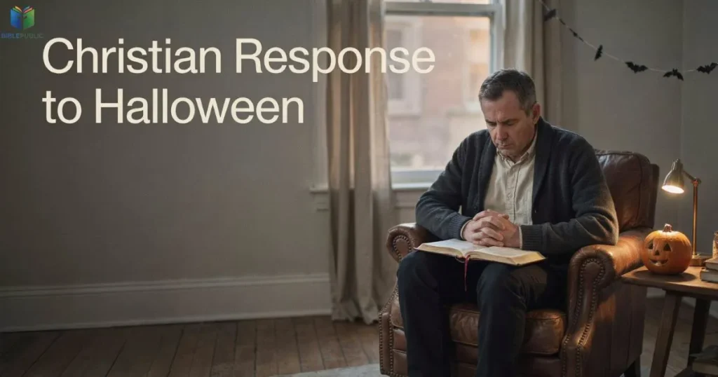 Christian seeking biblical wisdom through prayer and Scripture before Halloween