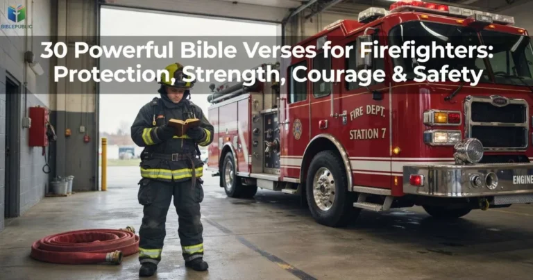 Bible Verses for Firefighters beside a fire truck before a demanding shift