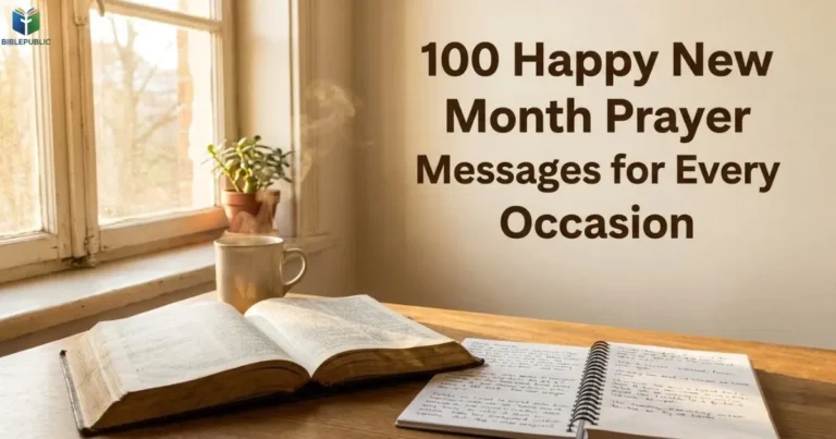 Happy New Month Prayer Messages represented by an open Bible and prayer journal in morning light.