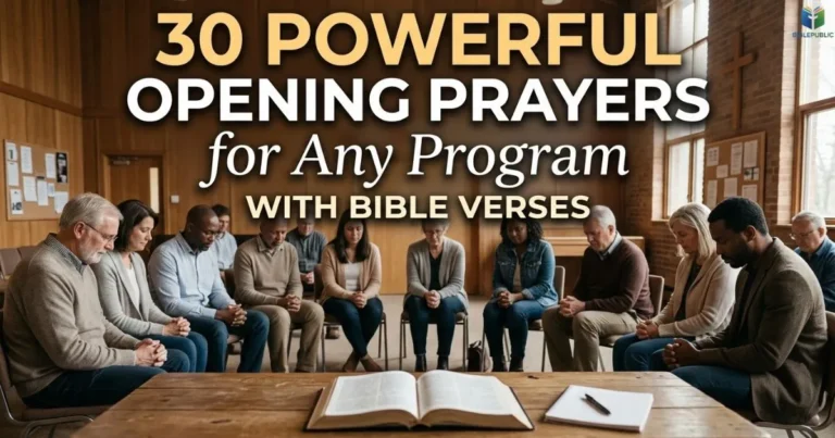 Opening Prayers for Any Program with adults praying together beside an open Bible.