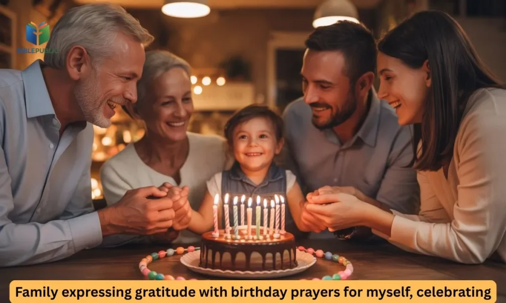 Family expressing gratitude with birthday prayers for myself, celebrating blessings and relationships.