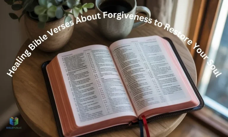 Open Bible with highlighted healing verses about forgiveness, inspiring spiritual reflection, inner peace, and emotional restoration.