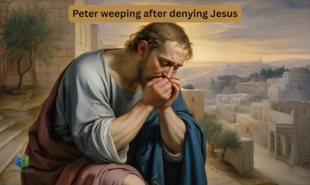Peter showing remorse after denial of Jesus, symbolizing failure and redemption.