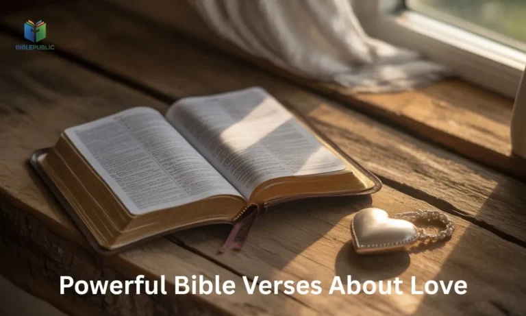 Open Bible with sunlight highlighting verses, symbolizing powerful Bible verses about love, faith, and compassion.