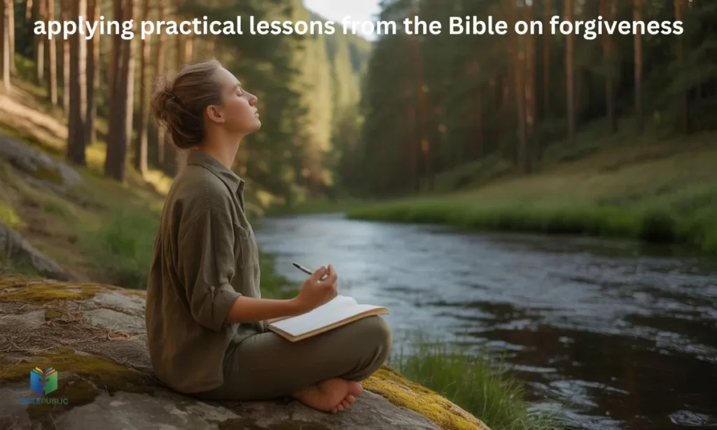 Individual reflecting outdoors, applying practical lessons from the Bible on forgiveness and emotional healing.