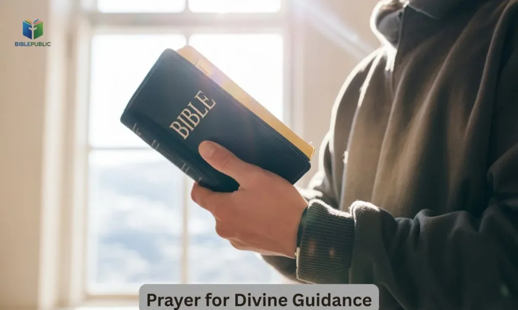 Praying with Bible in hands and sunlight shining through – prayer for divine guidance and clarity in November.