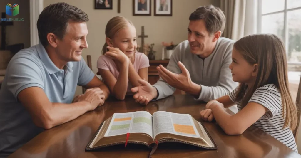 Christian family discussing Halloween choices with Bible guidance and Bible and Halloween decision making