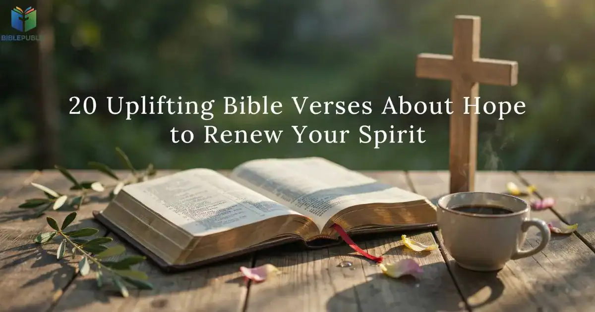 Bible Verses About Hope with an open Bible, sunrise, faith, God's promises, and renewed spirit