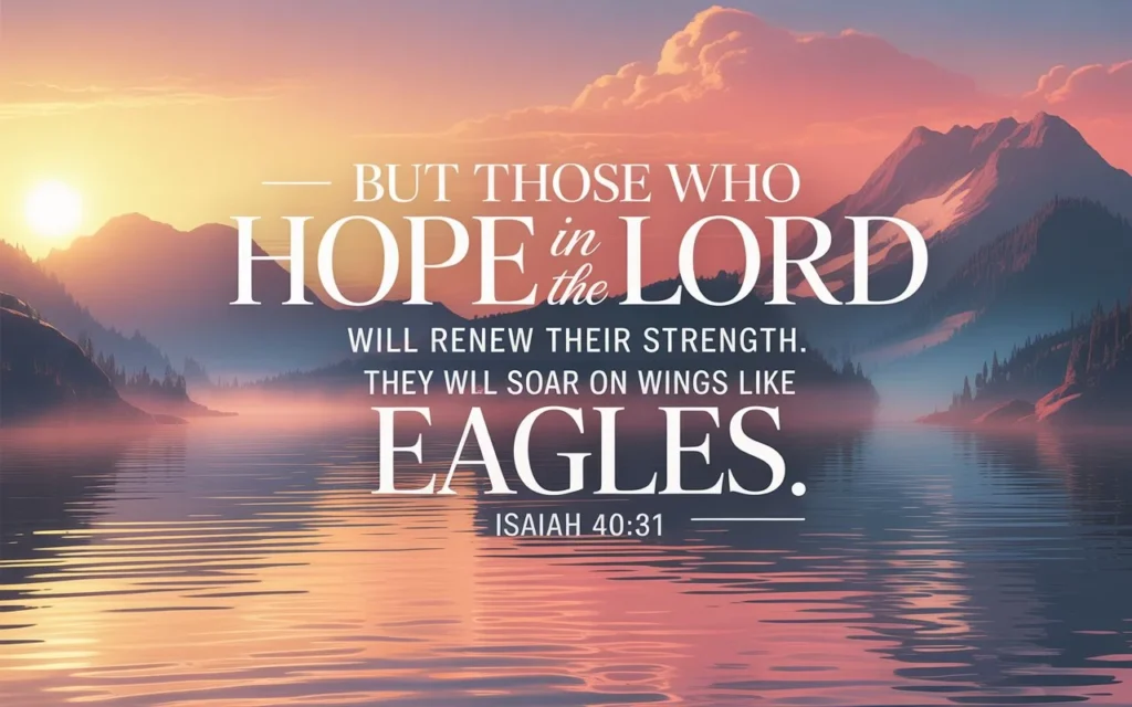 Inspirational Bible quote about hope displayed over a calming nature background, encouraging reflection and faith.