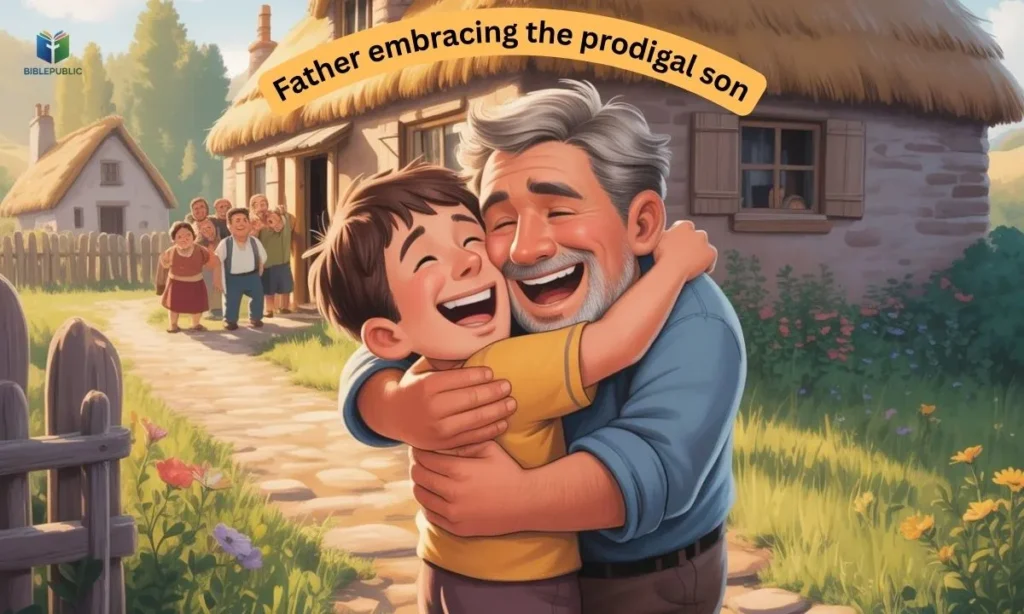 Father embracing the prodigal son, illustrating forgiveness, love, and God welcoming children back.
