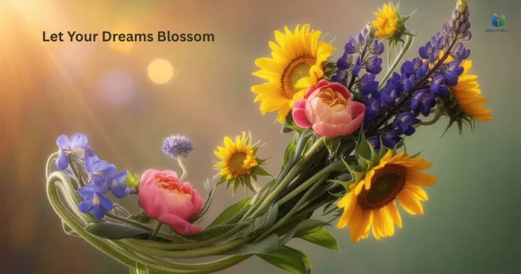  Let Your Dreams Blossom New Year quote with vibrant flower image