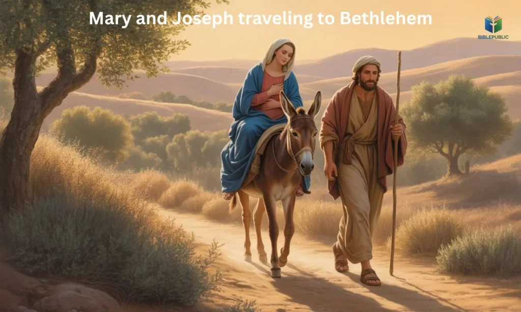 Mary and Joseph traveling to Bethlehem with faith and courage, showing children the journey to Jesus’ birth.