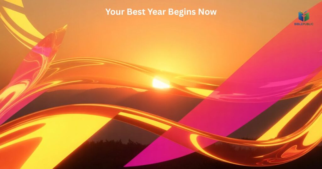 Your Best Year Begins Now New Year quote with vibrant sunrise image