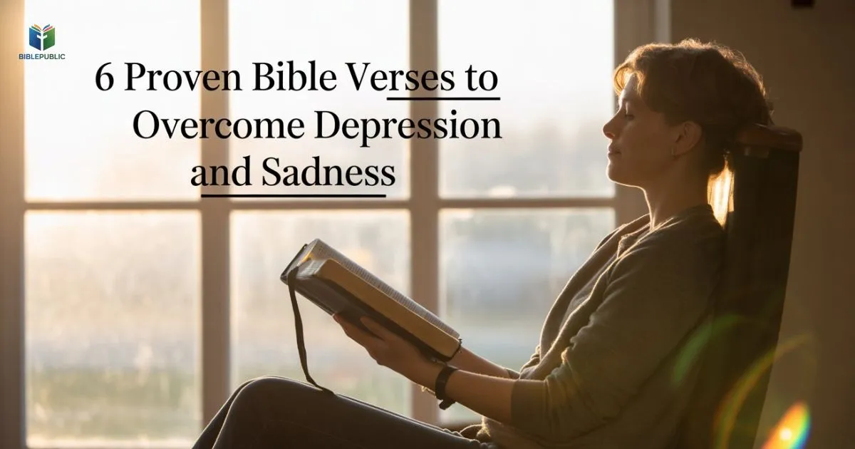 Person reading Bible verses to overcome depression and sadness, finding hope and spiritual comfort