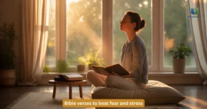 Person reflecting on Bible verses to beat fear and stress, building faith and spiritual calm.