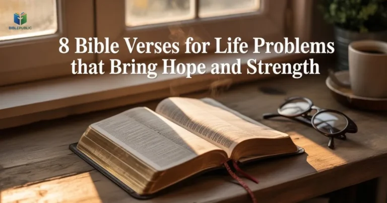 Open Bible showing 8 Bible verses for life problems, symbolizing hope and strength.