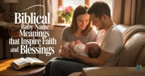 Biblical baby name meanings that inspire faith and blessings, showing parents connecting scripture to their child