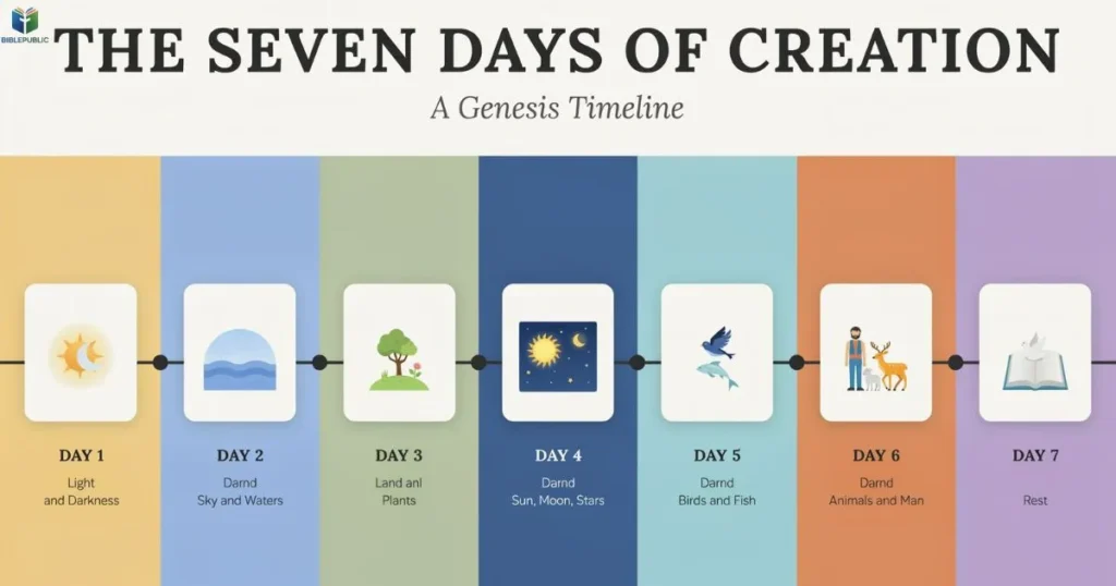 The Seven Days of Creation timeline chart summarizing each day of creation in Genesis