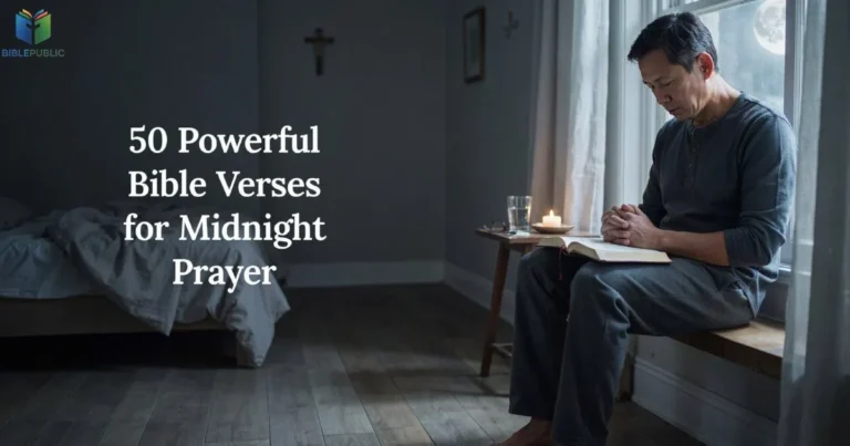 Bible Verses for Midnight Prayer with an open Bible and quiet nighttime prayer