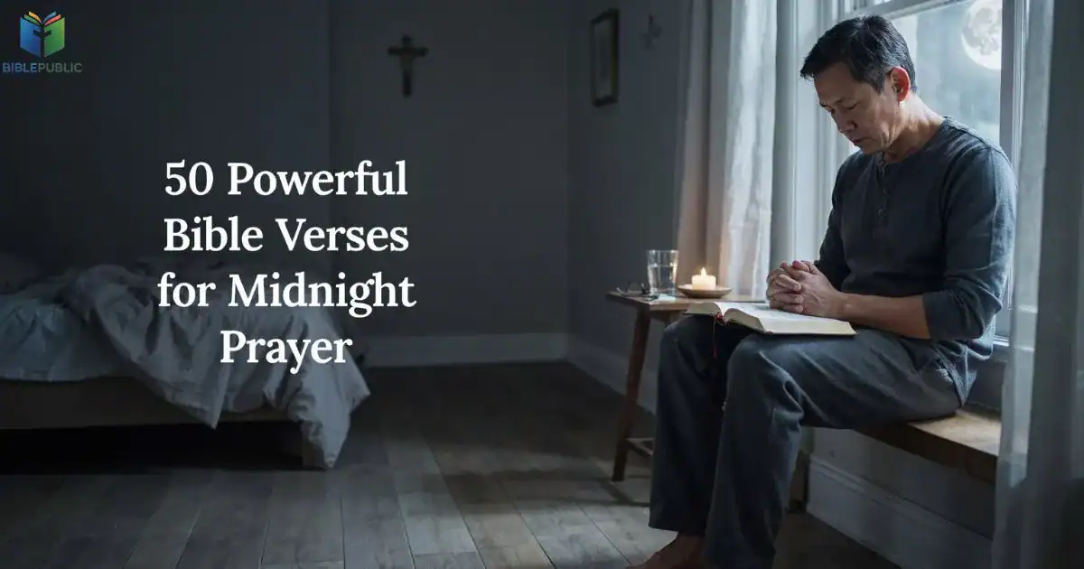 Bible Verses for Midnight Prayer with an open Bible and quiet nighttime prayer