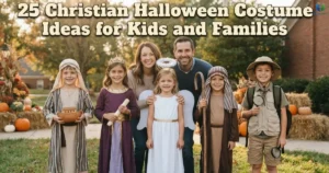 Christian Halloween Costume Ideas featuring children dressed as Bible characters with their family