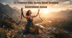 Open Bible beside a praying family, illustrating Bible Verses About Breaking Generational Curses.