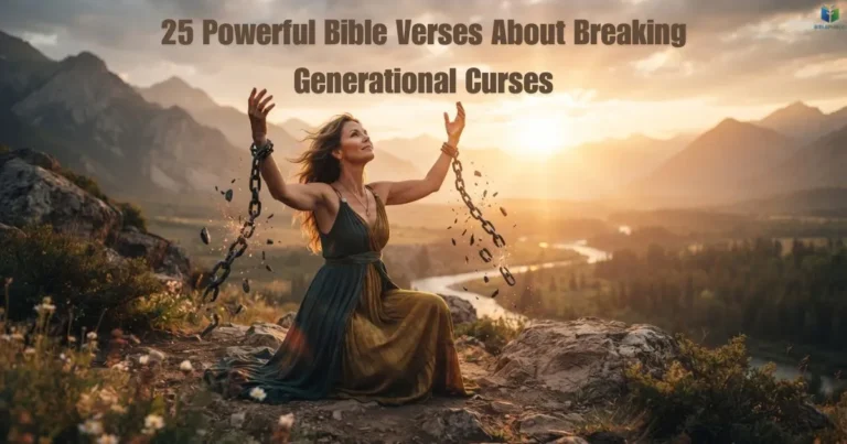 Open Bible beside a praying family, illustrating Bible Verses About Breaking Generational Curses.