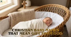 Christian baby names that mean gift from God, represented by a peacefully sleeping newborn.
