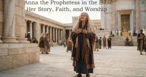Anna the Prophetess in the Bible represented as an elderly woman in the Jerusalem temple.