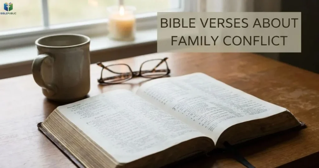 Open Bible ready for reading verses about peace and family relationships.