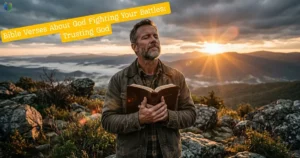 Bible Verses About God Fighting Your Battles, a man holding a Bible at sunrise