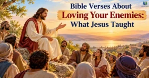 Bible Verses About Loving Your Enemies showing Jesus teaching love and mercy