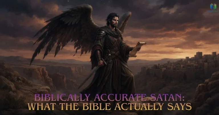 Biblically Accurate Satan explained through an open Bible illuminated against a dark background.