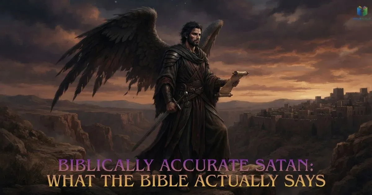 Biblically Accurate Satan explained through an open Bible illuminated against a dark background.