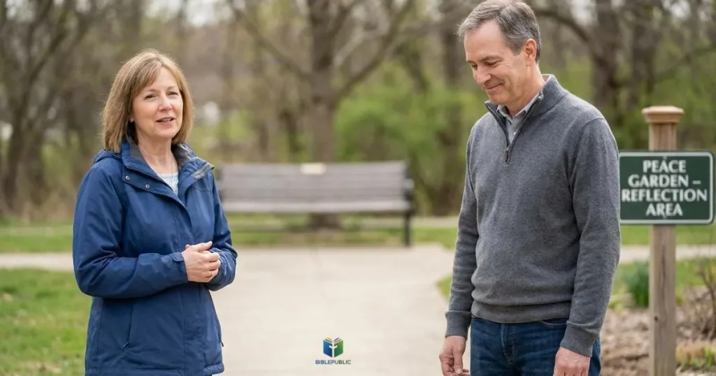 Two people discussing forgiveness respectfully while maintaining healthy personal boundaries.