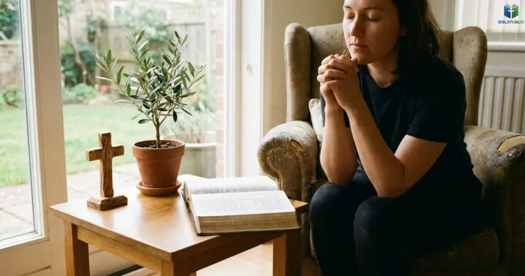 Person praying beside an open Bible while overcoming anger and choosing forgiveness and peace