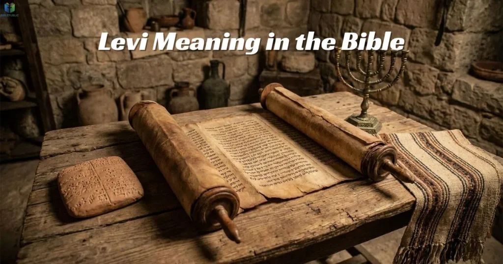 Hebrew name Levi written on an ancient scroll, illustrating its traditional meaning of joined or attached.