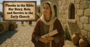 Phoebe in the Bible, portrayed as a first-century Christian woman near an ancient port.