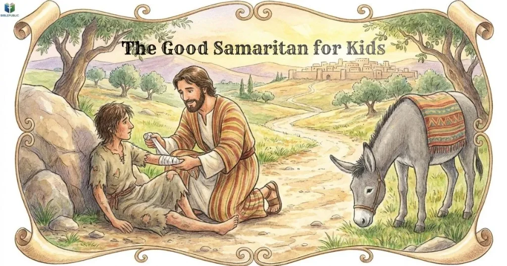 The Samaritan cares for an injured traveler in this Bible story for children.
