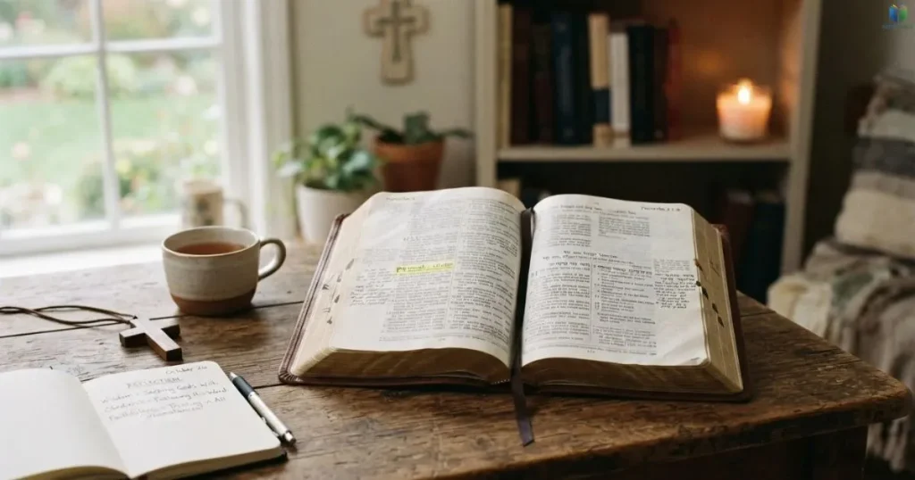 Open Bible in soft morning light, representing Christian lessons about wisdom and obedience to God.