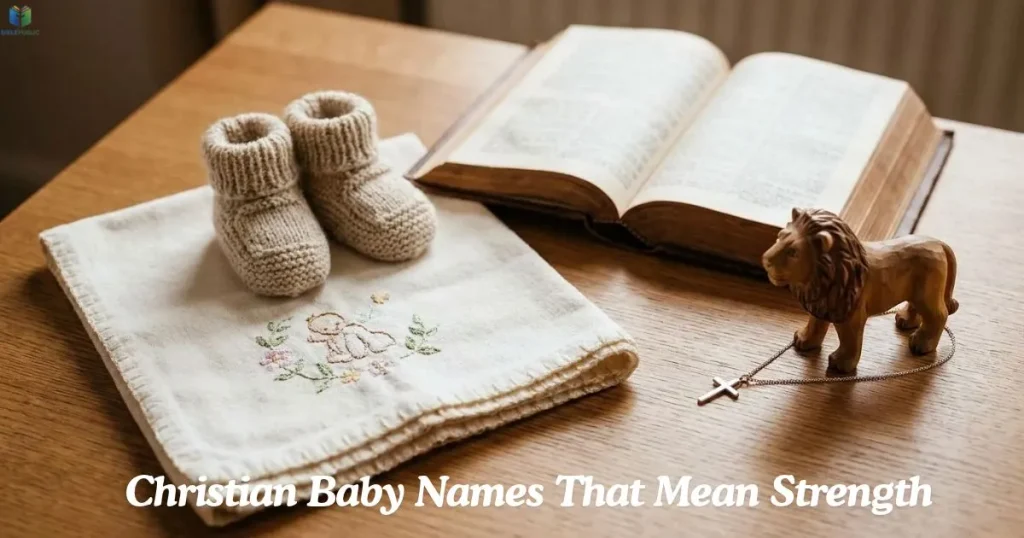 An open Bible and wooden cross representing faith, courage, and spiritual strength.