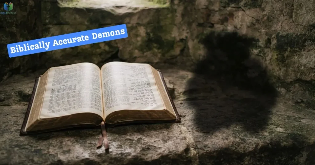 Open Bible beside an indistinct shadow illustrating the Bible's limited physical descriptions of demons.