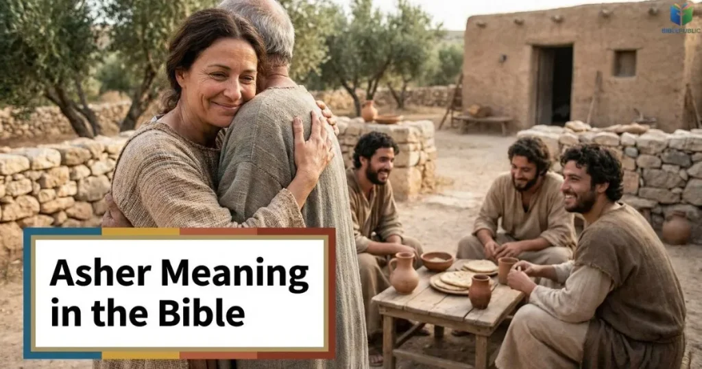 An ancient Hebrew family expressing happiness in a biblical-era setting.