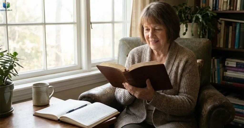 A Christian reading Bible passages about God's guidance, faithfulness, and strength