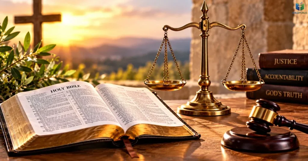 Bible beside justice scales showing the difference between justice and revenge