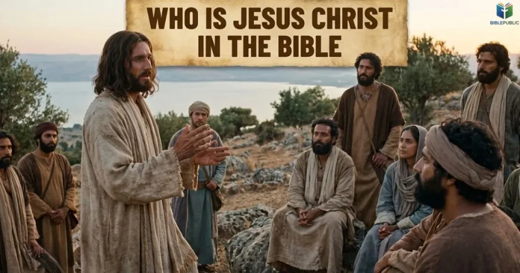 Jesus Christ stands with His disciples, representing His identity in the Bible.
3