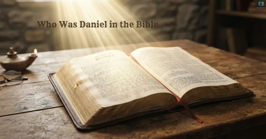 Daniel, a young Jewish exile, stands in a Babylonian courtyard surrounded by ancient architecture.