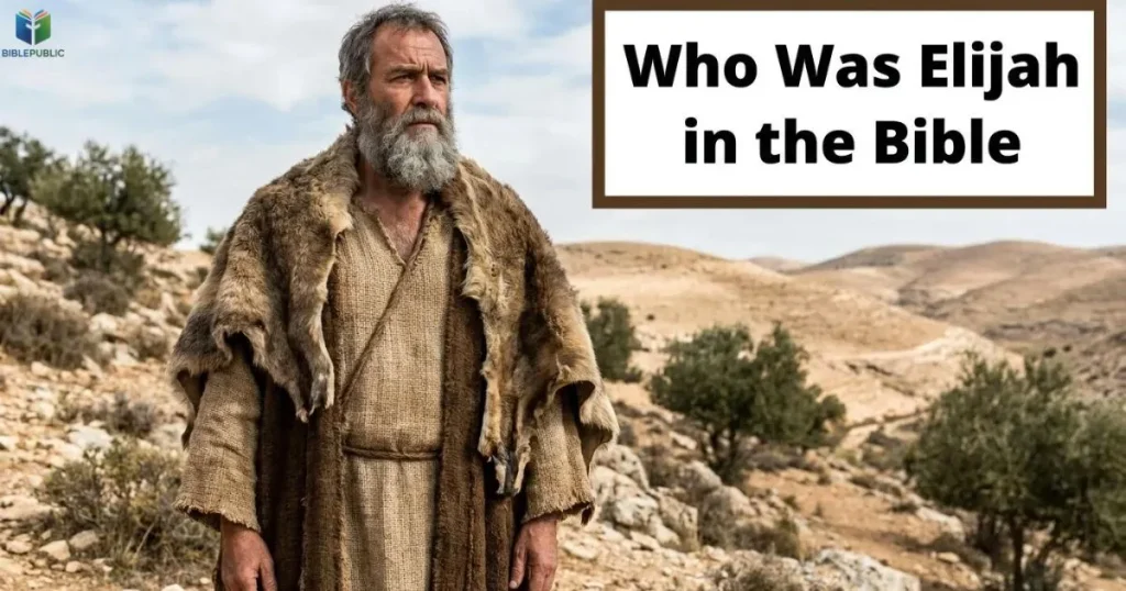 Elijah stands in a rugged landscape representing Tishbe in the biblical region of Gilead.