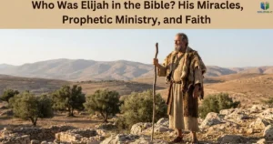 Who Was Elijah in the Bible, shown as a prophet standing on a rocky hillside in ancient Israel.