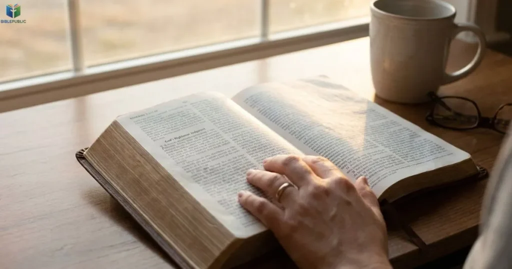 Open Bible representing divine judgment, justice, evil, and God's authority